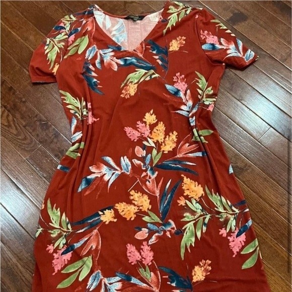 Christian Siriano rust tropical print dress size large - Picture 4 of 7